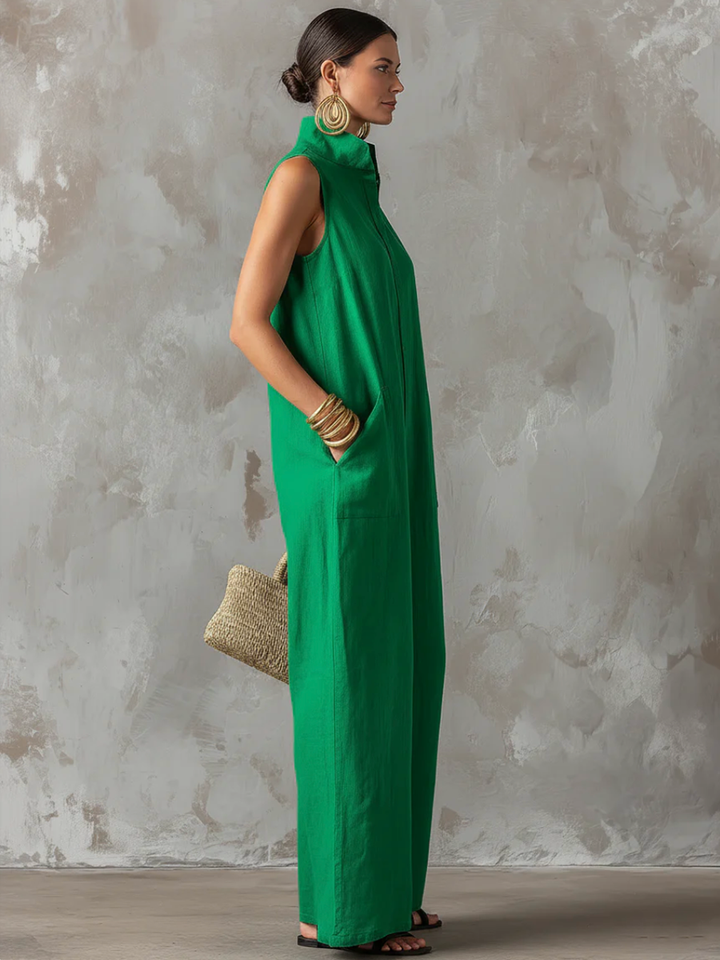 Women's Wide Leg Jumpsuit, Stand Collar Sleeveless