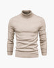 Men's fitted turtleneck knit sweater with long sleeves and ribbed cuffs