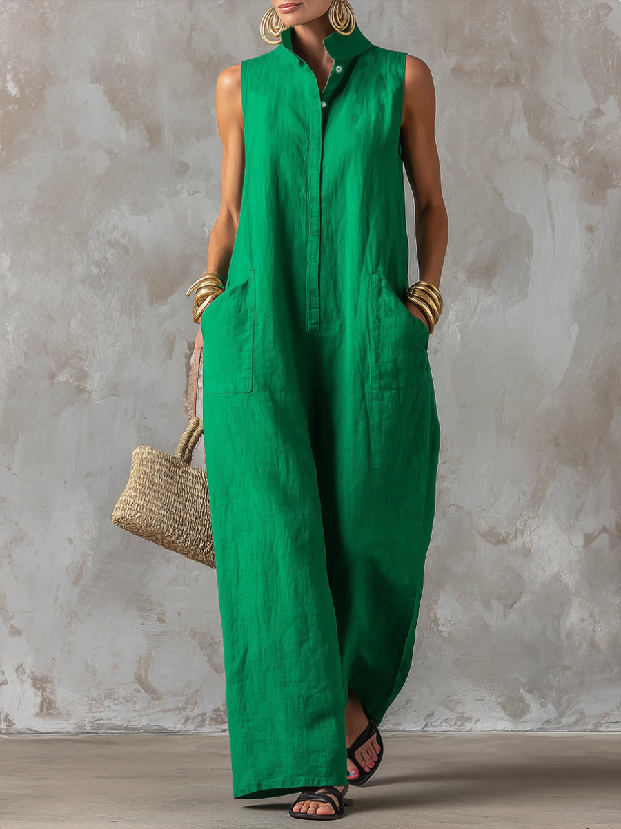 Women's Wide Leg Jumpsuit, Stand Collar Sleeveless