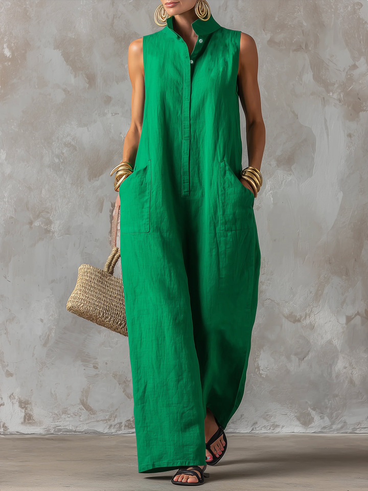 Women's Wide Leg Jumpsuit, Stand Collar Sleeveless
