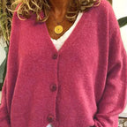Women's V-neck button cardigan with long sleeves