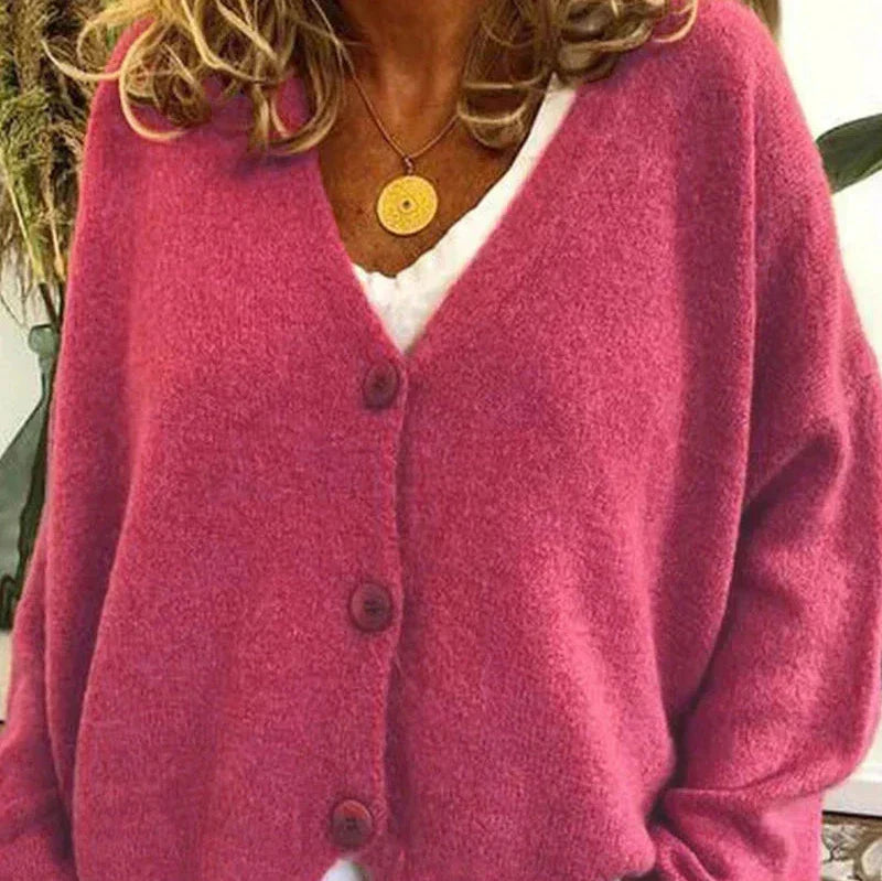 Women's V-neck button cardigan with long sleeves