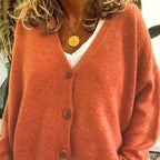 Women's V-neck button cardigan with long sleeves