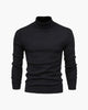 Men's fitted turtleneck knit sweater with long sleeves and ribbed cuffs