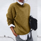 Women's relaxed crew neck knit sweater with long sleeves