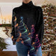 Women's festive turtleneck sweater with colourful stars and Christmas trees