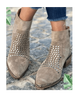 Women's taupe ankle boots with silver studs and low block heel