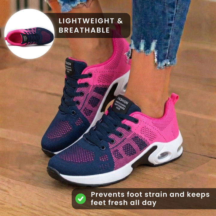 Mesh athletic sneakers with lace-up fronts and thick soles