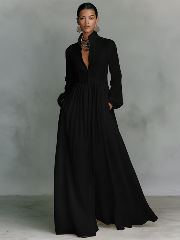 Pintucked Bib Front Maxi Shirt Dress for Women