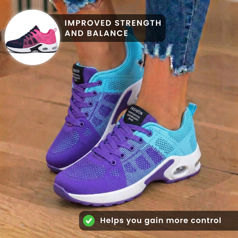 Mesh athletic sneakers with lace-up fronts and thick soles