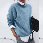 Women's relaxed crew neck knit sweater with long sleeves