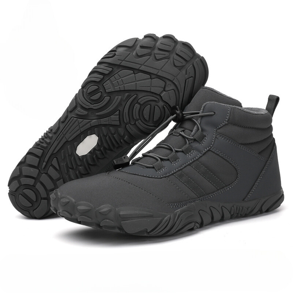 Barefoot winter ankle shoes with laces and rugged tread sole