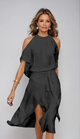 Women's Halter Neck Midi Dress, Cold Shoulder Wrap Skirt