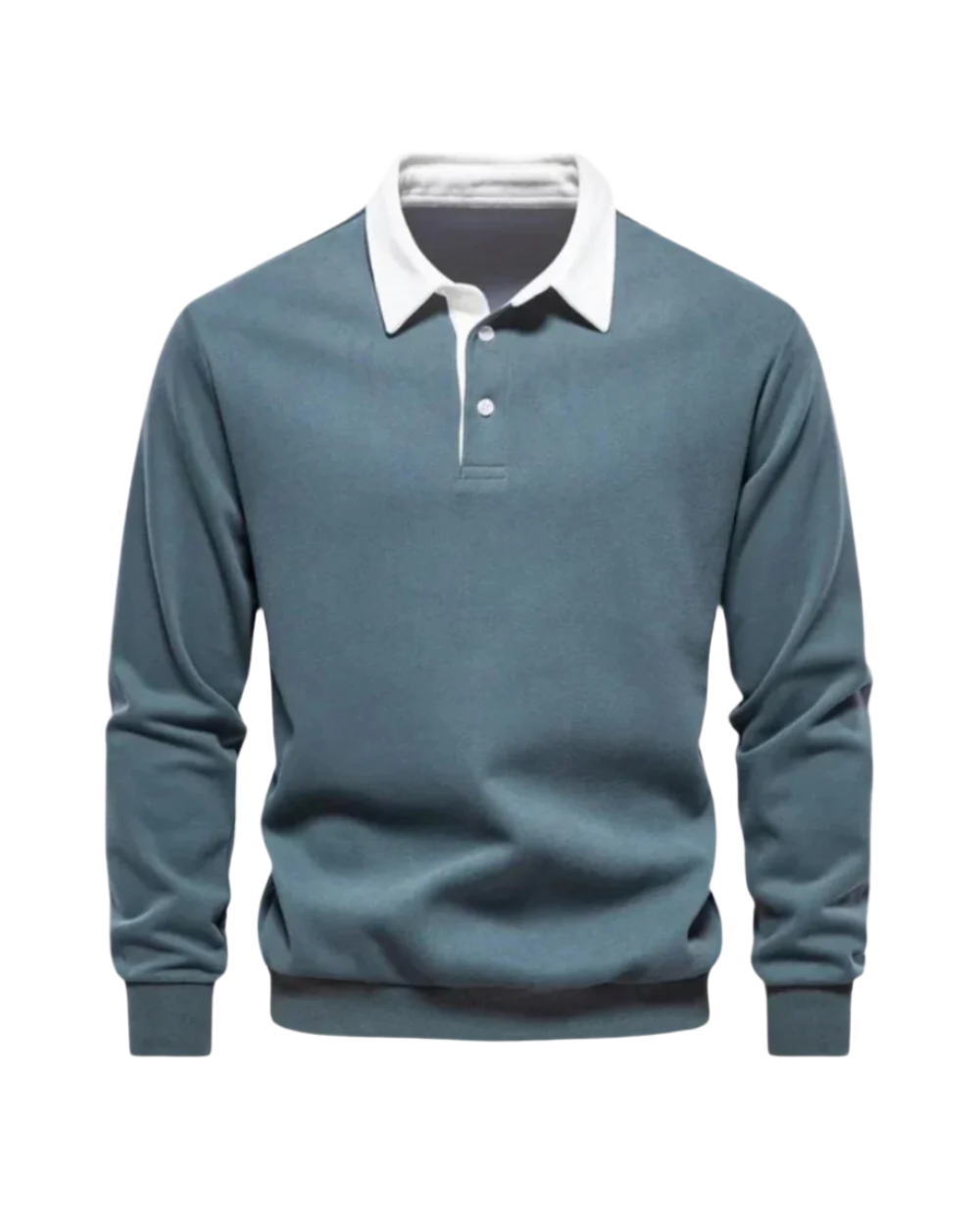 Long-sleeve polo sweater with contrast collar and ribbed trim
