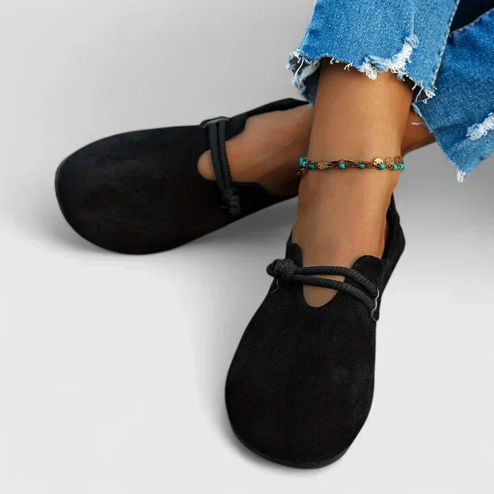 Women's round-toe flat shoes with rope strap detail