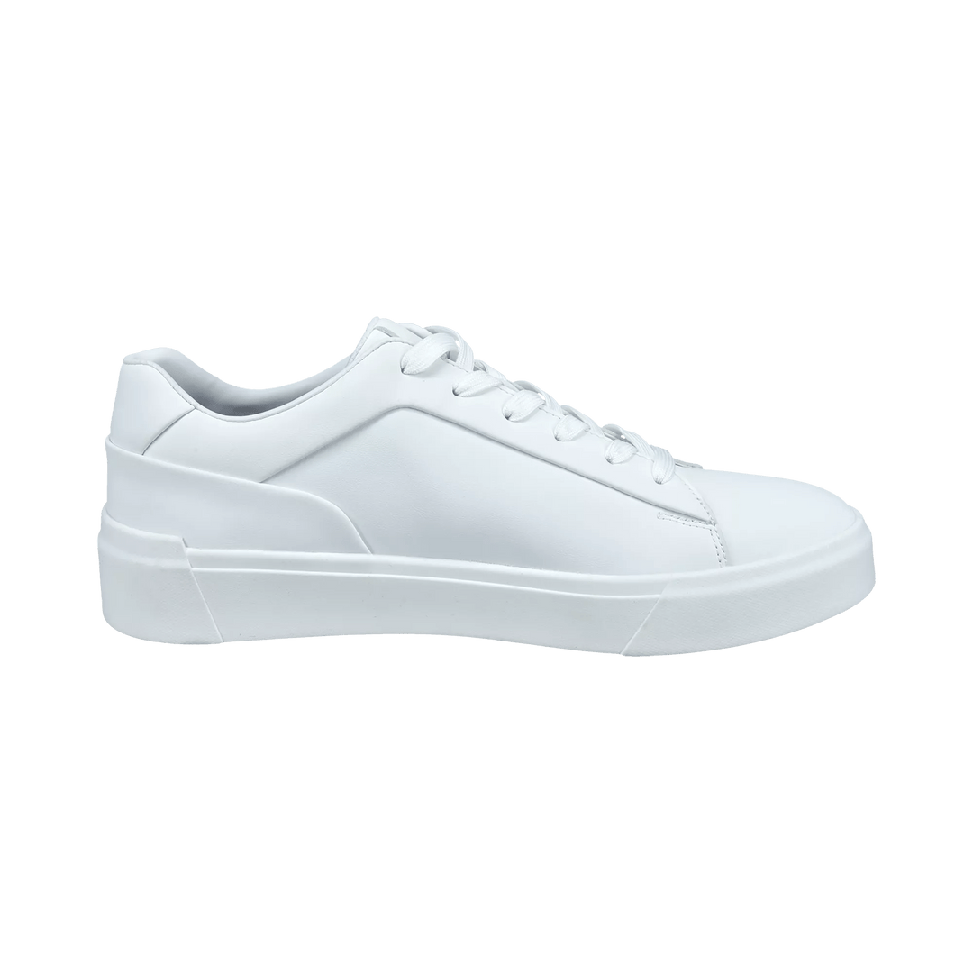 Men's white low-top lace-up sneaker with raised sole