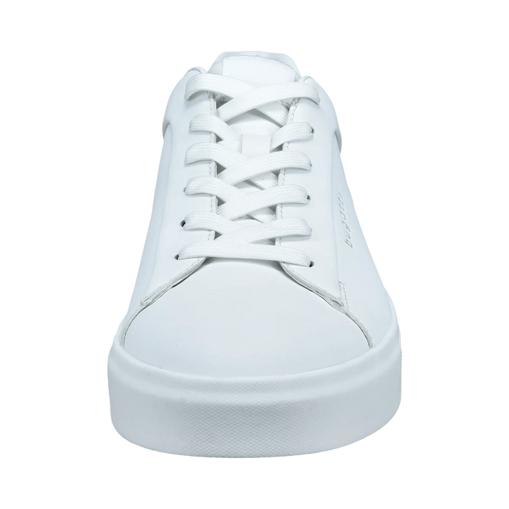 Men's white low-top lace-up sneaker with raised sole