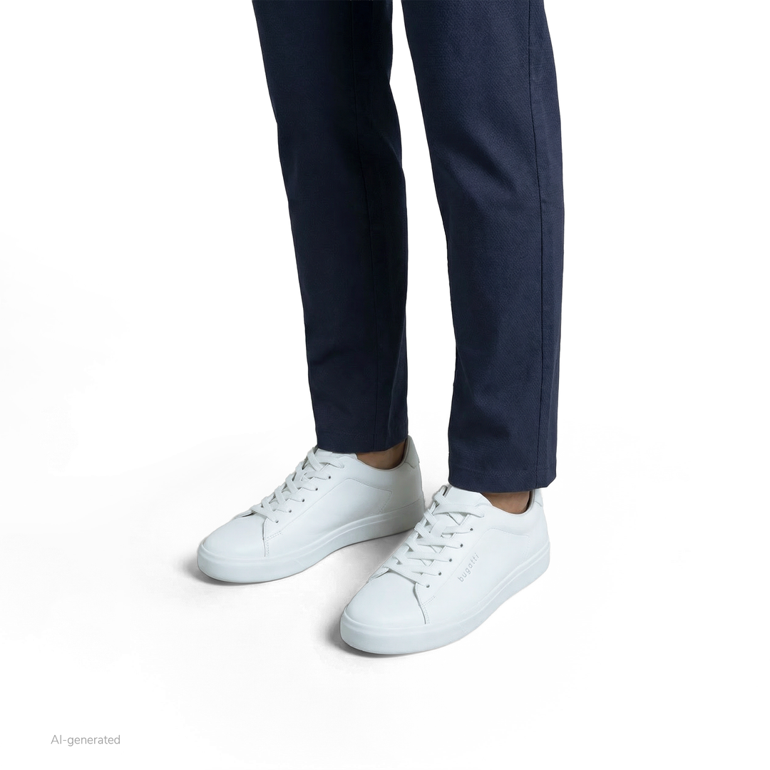 Men's white low-top lace-up sneaker with raised sole