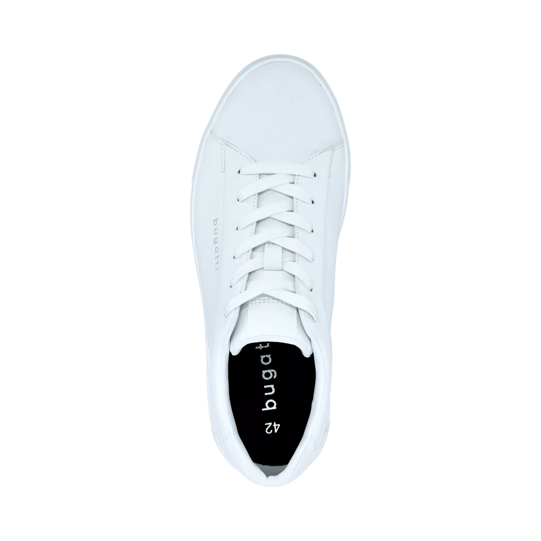 Men's white low-top lace-up sneaker with raised sole