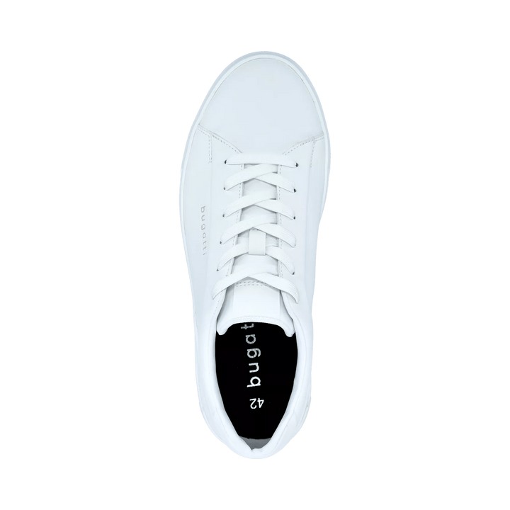 Men's white low-top lace-up sneaker with raised sole
