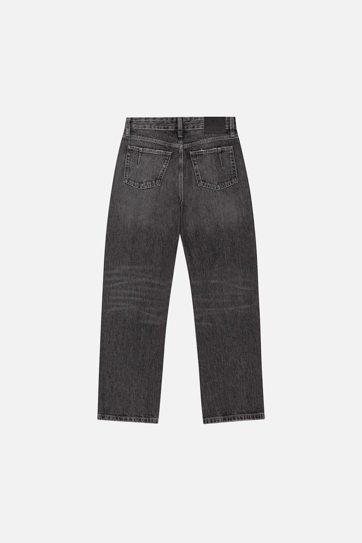 Women's black straight-leg 5-pocket jeans, mid-rise