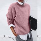 Women's relaxed crew neck knit sweater with long sleeves