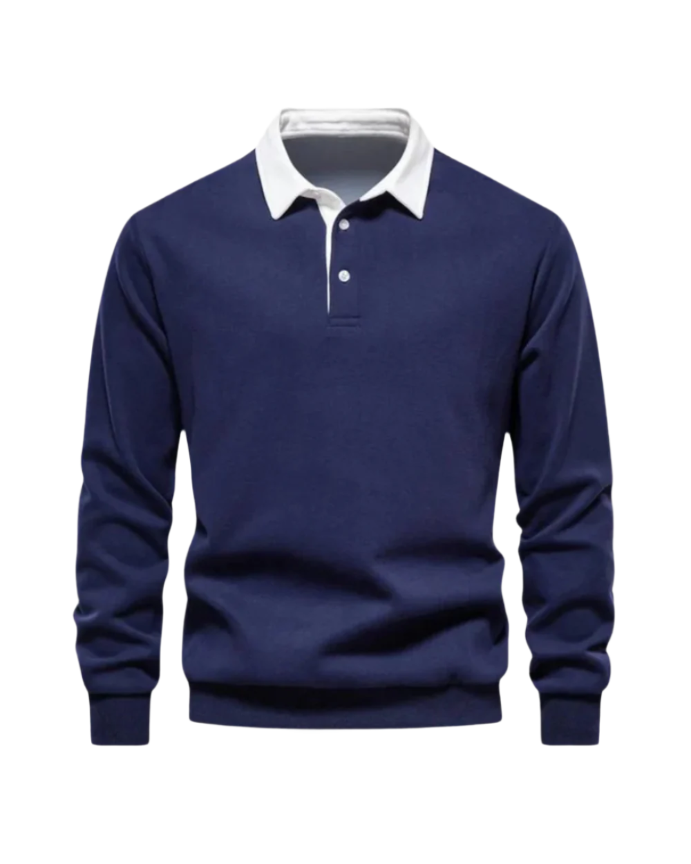 Long-sleeve polo sweater with contrast collar and ribbed trim