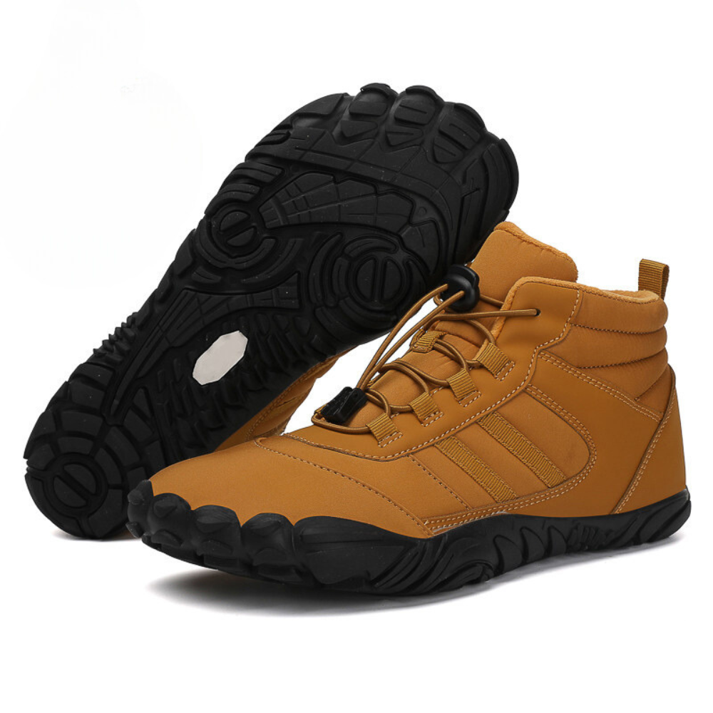 Barefoot winter ankle shoes with laces and rugged tread sole