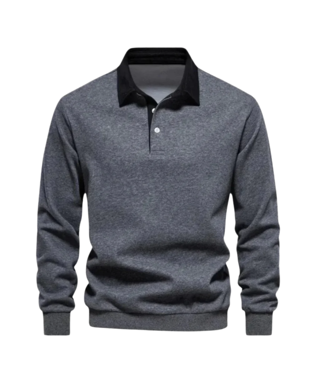 Long-sleeve polo sweater with contrast collar and ribbed trim