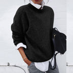 Women's relaxed crew neck knit sweater with long sleeves