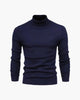 Men's fitted turtleneck knit sweater with long sleeves and ribbed cuffs