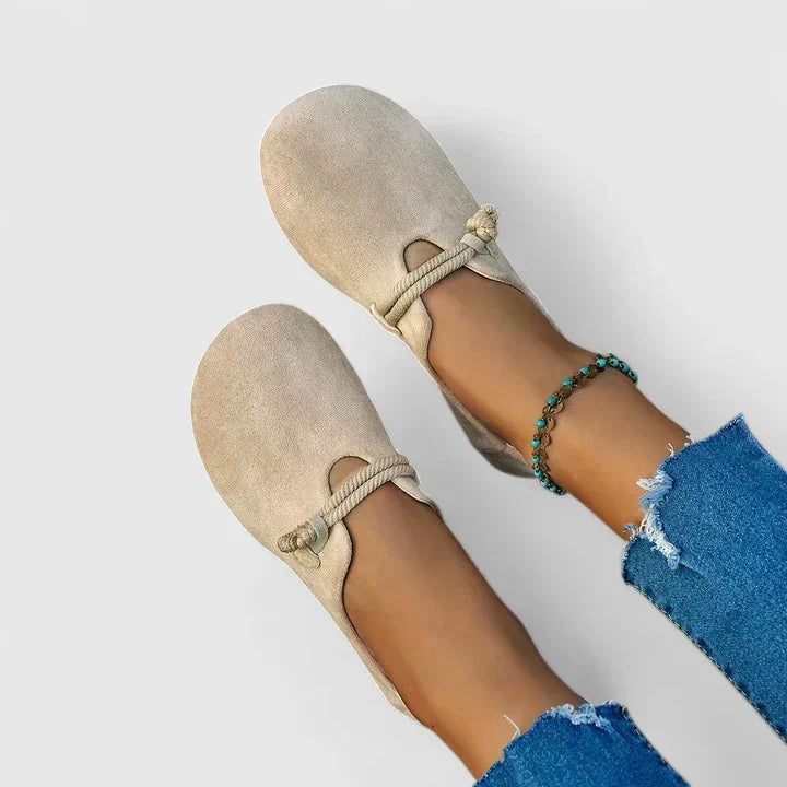 Women's round-toe flat shoes with rope strap detail