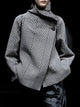 Houndstooth plaid jacket with stand collar and asymmetric button front