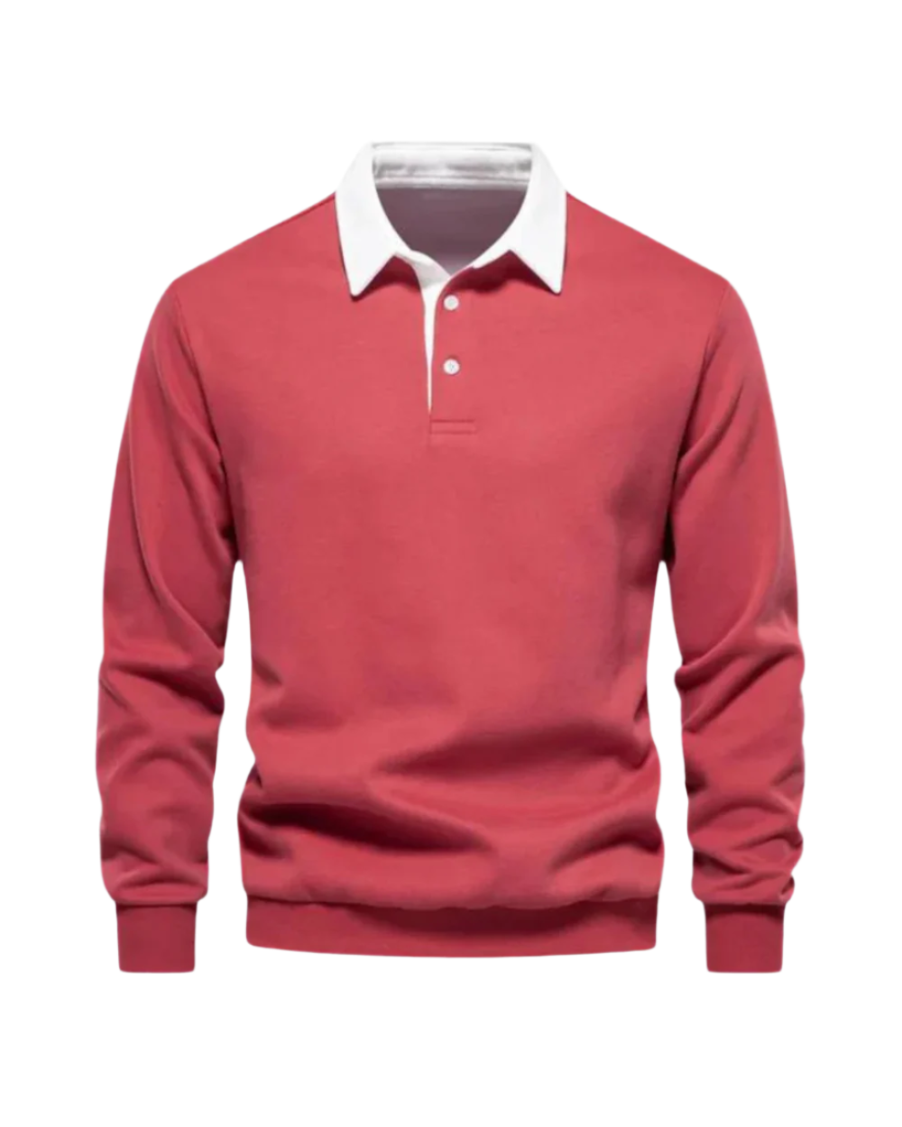 Long-sleeve polo sweater with contrast collar and ribbed trim