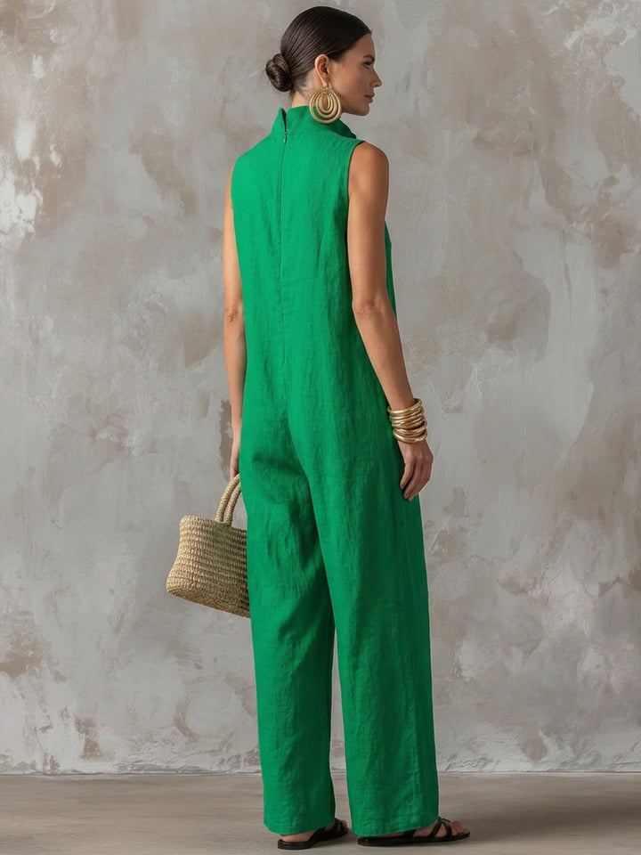 Women's Wide Leg Jumpsuit, Stand Collar Sleeveless