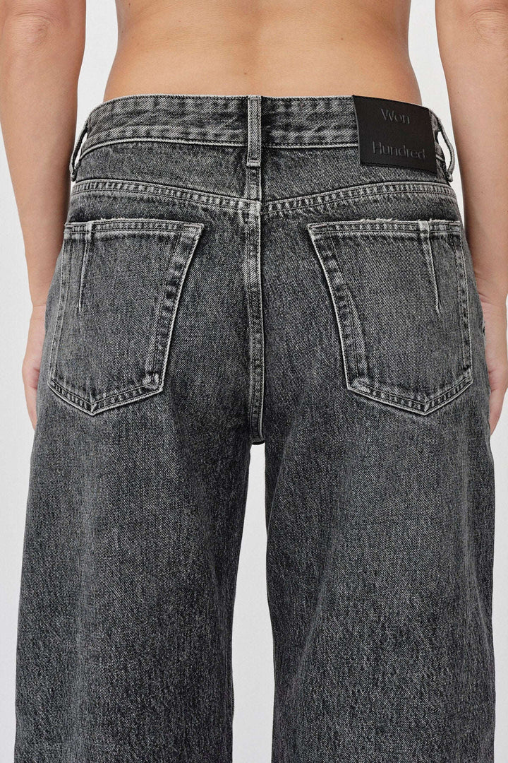 Women's black straight-leg 5-pocket jeans, mid-rise