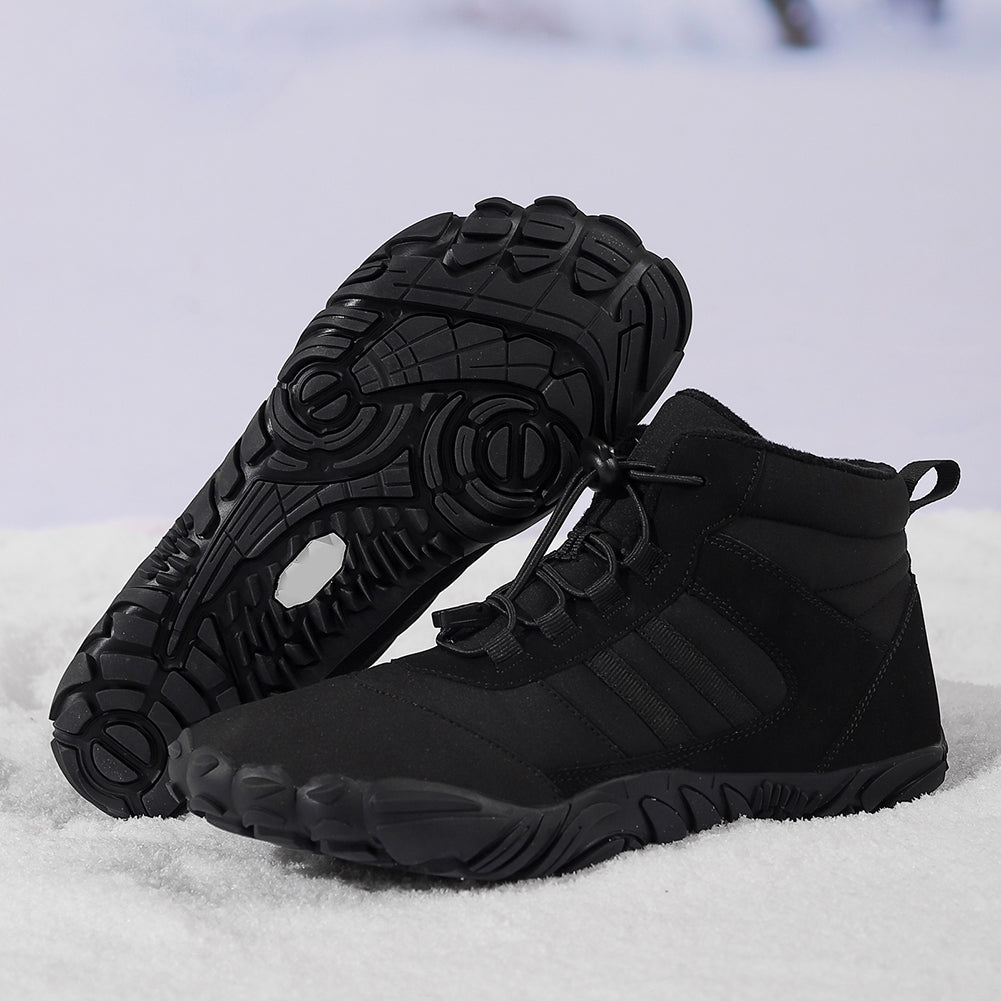 Barefoot winter ankle shoes with laces and rugged tread sole