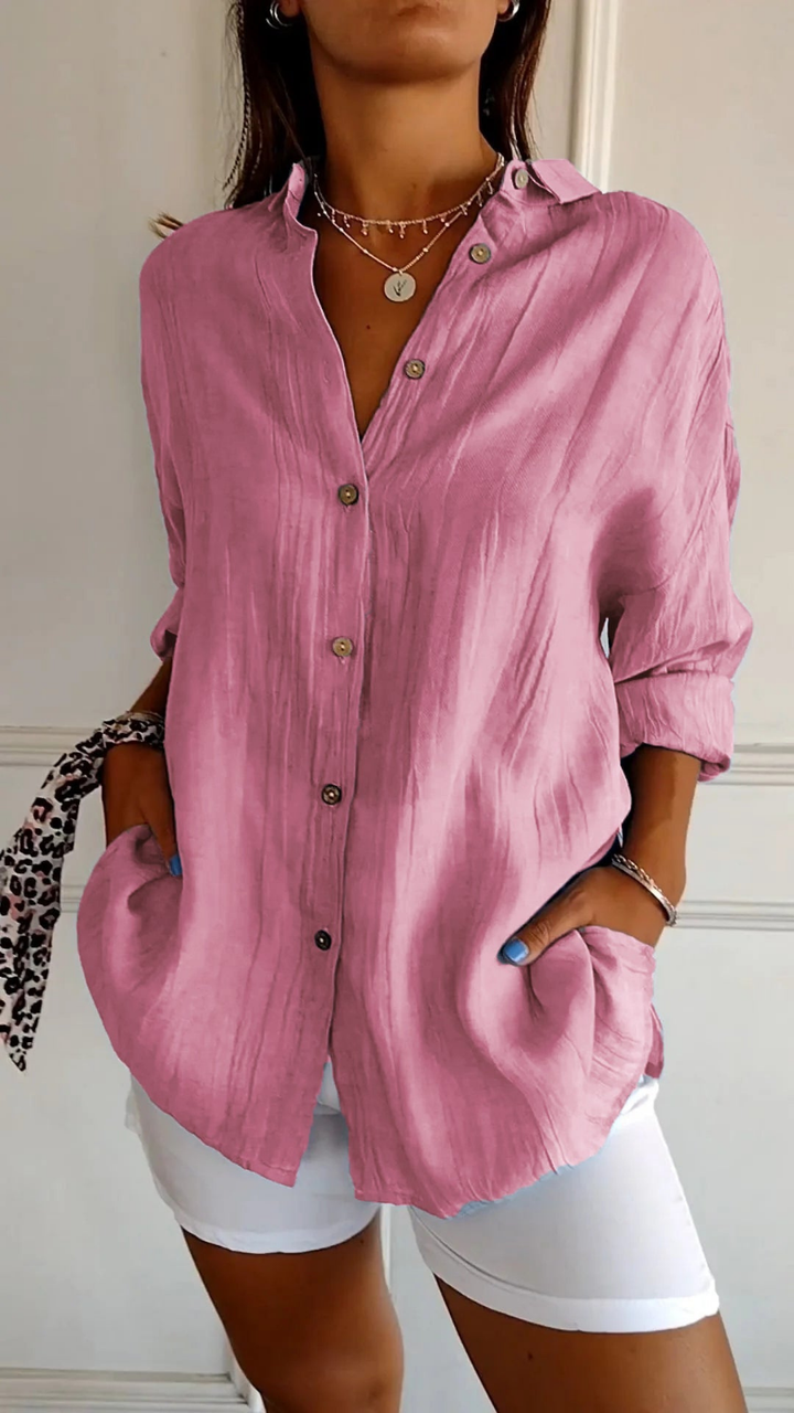Women's Oversized Button-Down Shirt With Side Pockets