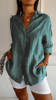 Women's Oversized Button-Down Shirt With Side Pockets