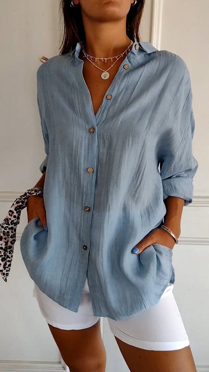 Women's Oversized Button-Down Shirt With Side Pockets