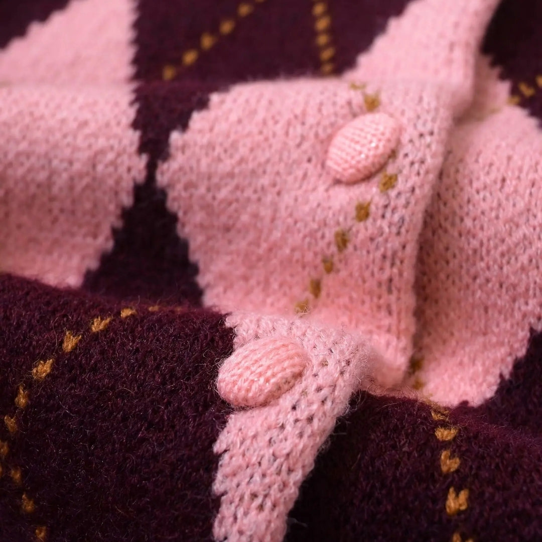 Angela | Knit Cropped Argyle Cardigan