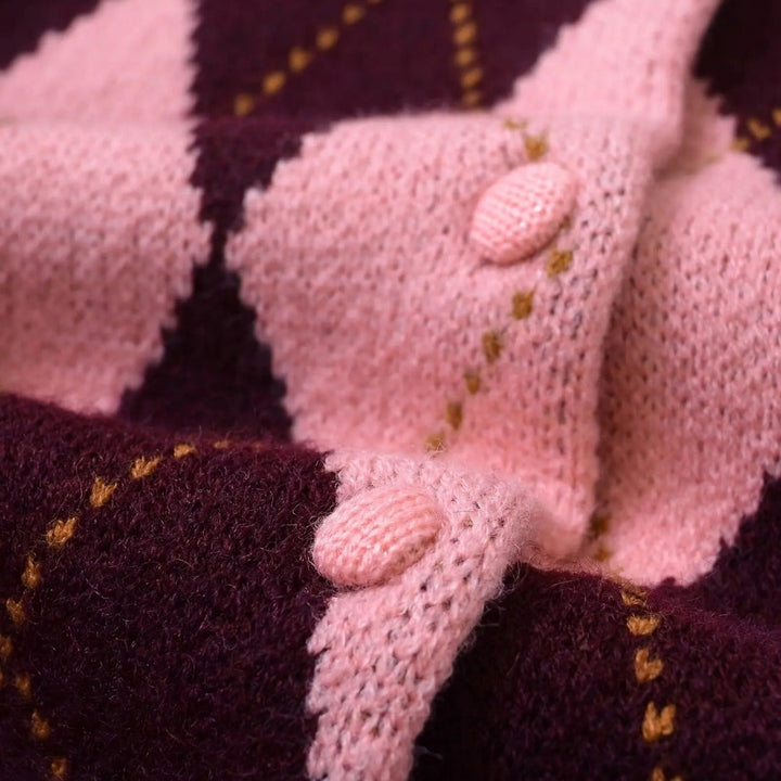 Angela | Knit Cropped Argyle Cardigan