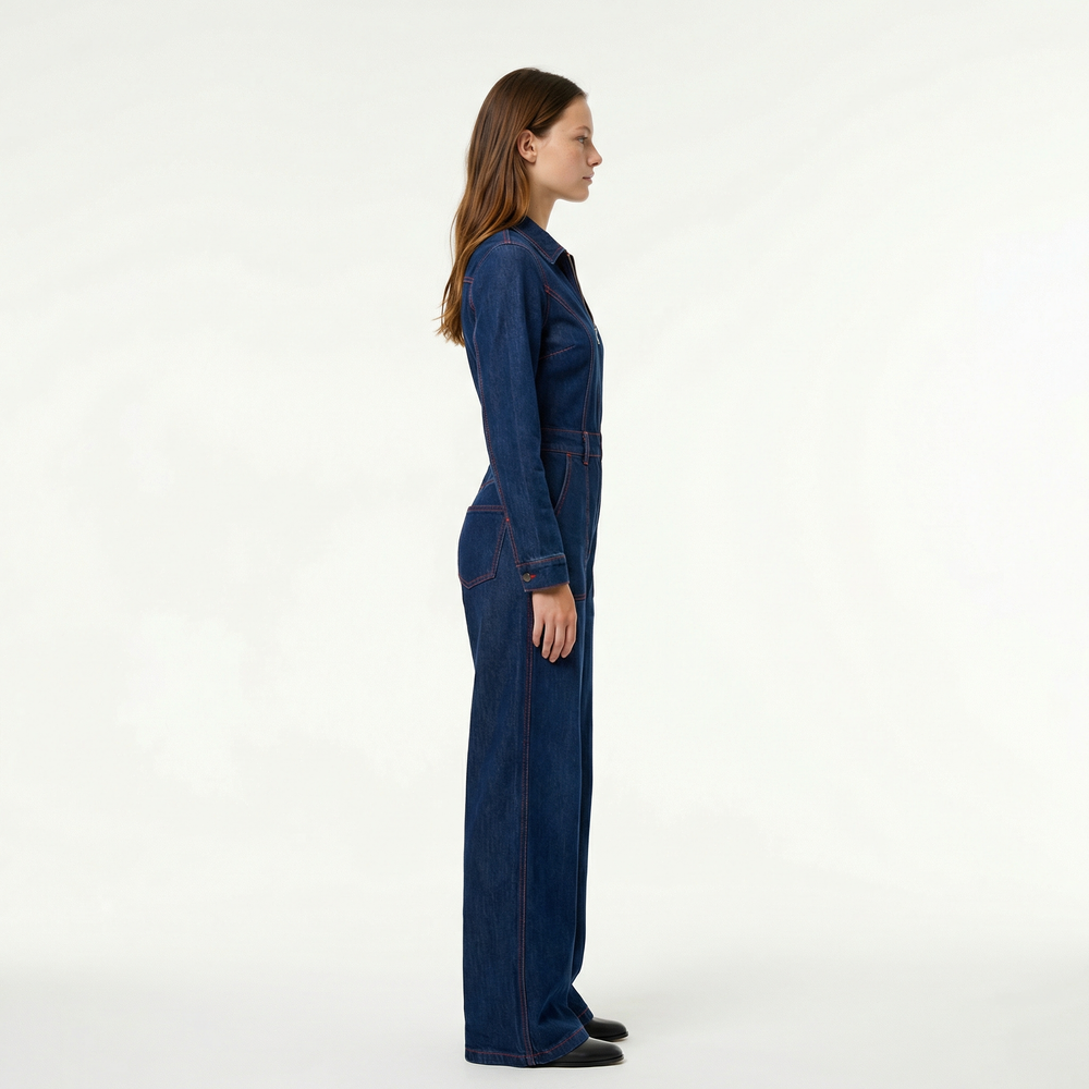 Athena | Denim Jumpsuit with Zip Front