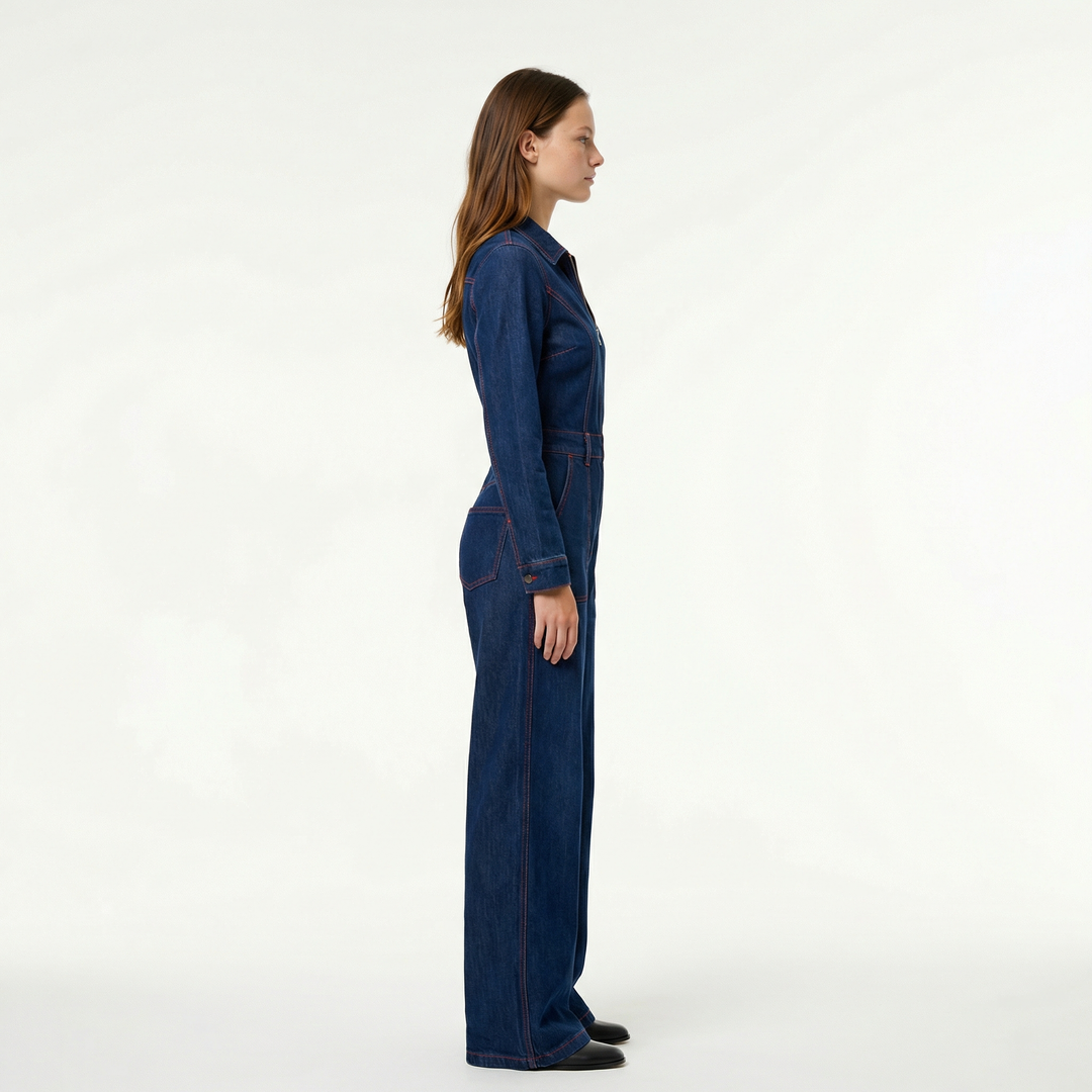 Athena | Denim Jumpsuit with Zip Front