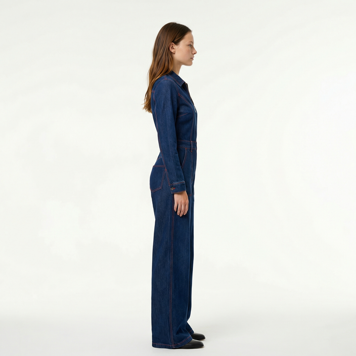 Athena | Denim Jumpsuit with Zip Front