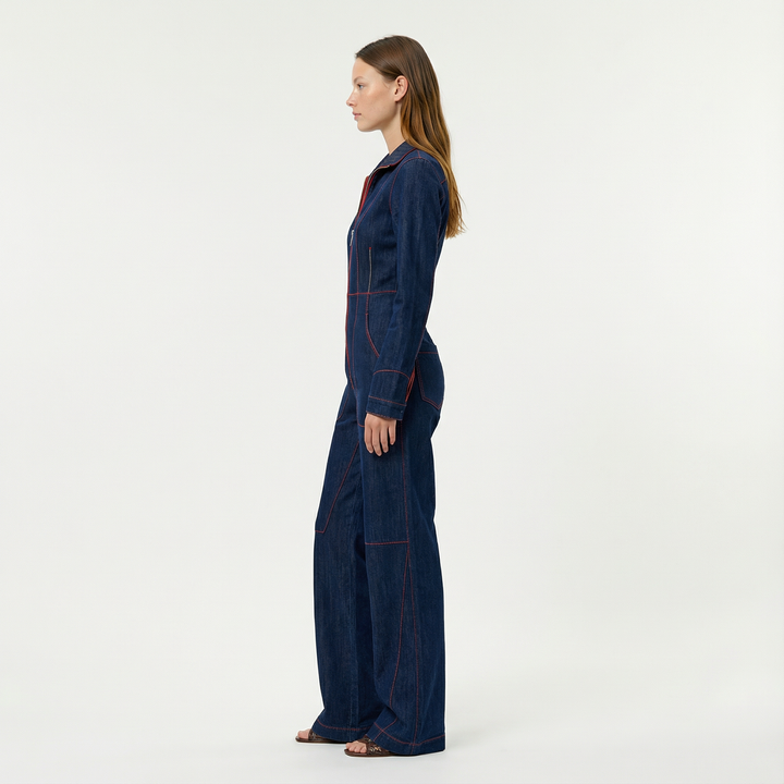 Athena | Denim Jumpsuit with Zip Front