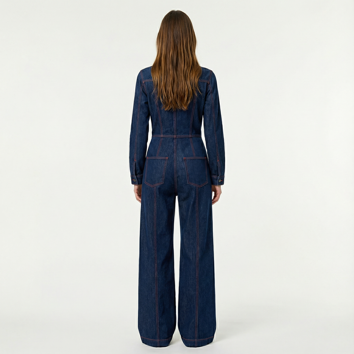 Athena | Denim Jumpsuit with Zip Front