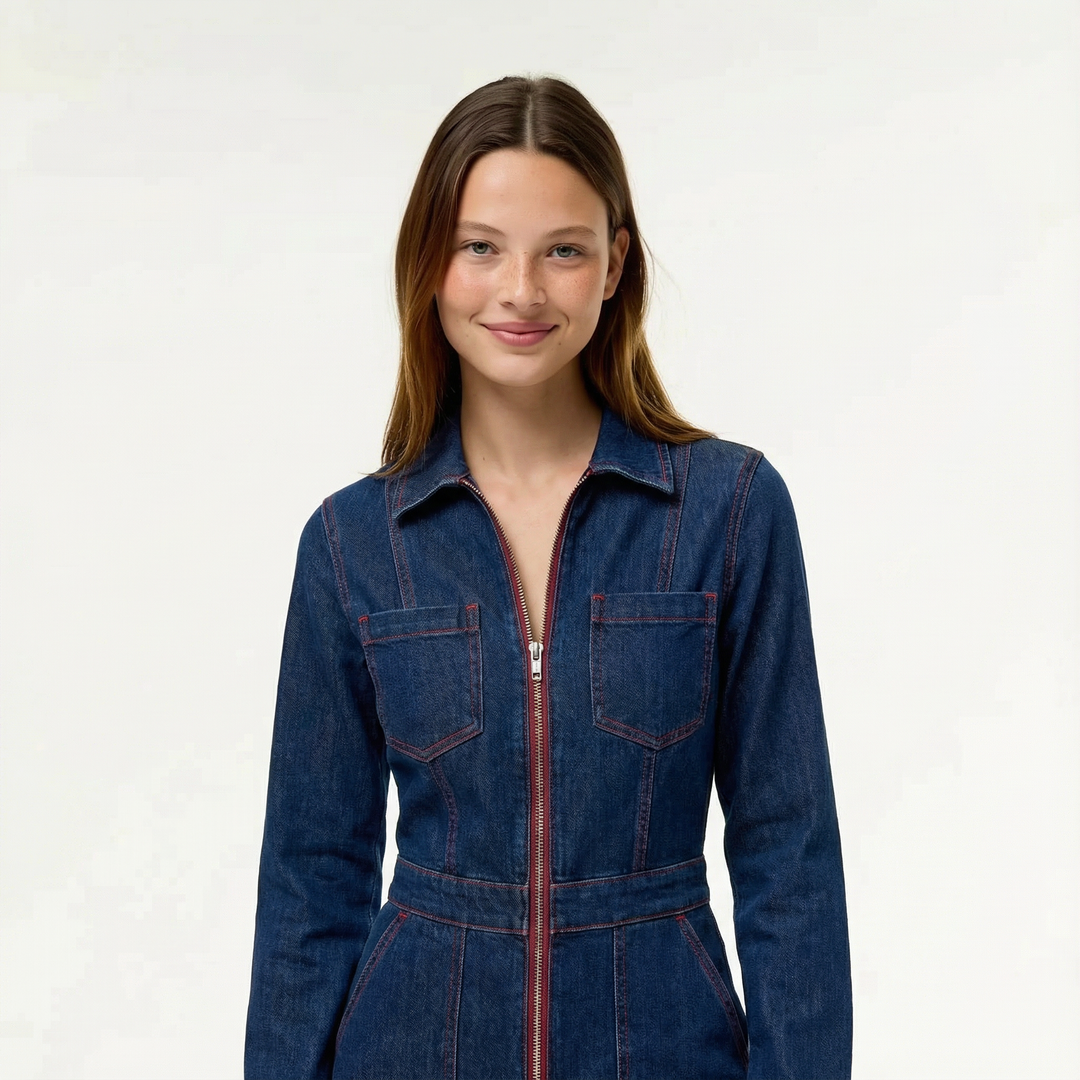 Athena | Denim Jumpsuit with Zip Front