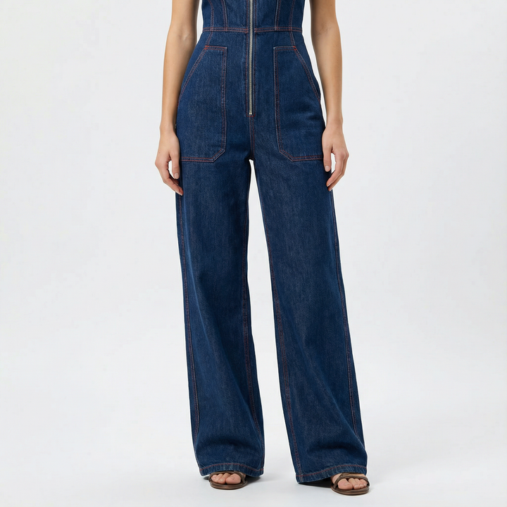 Athena | Denim Jumpsuit with Zip Front