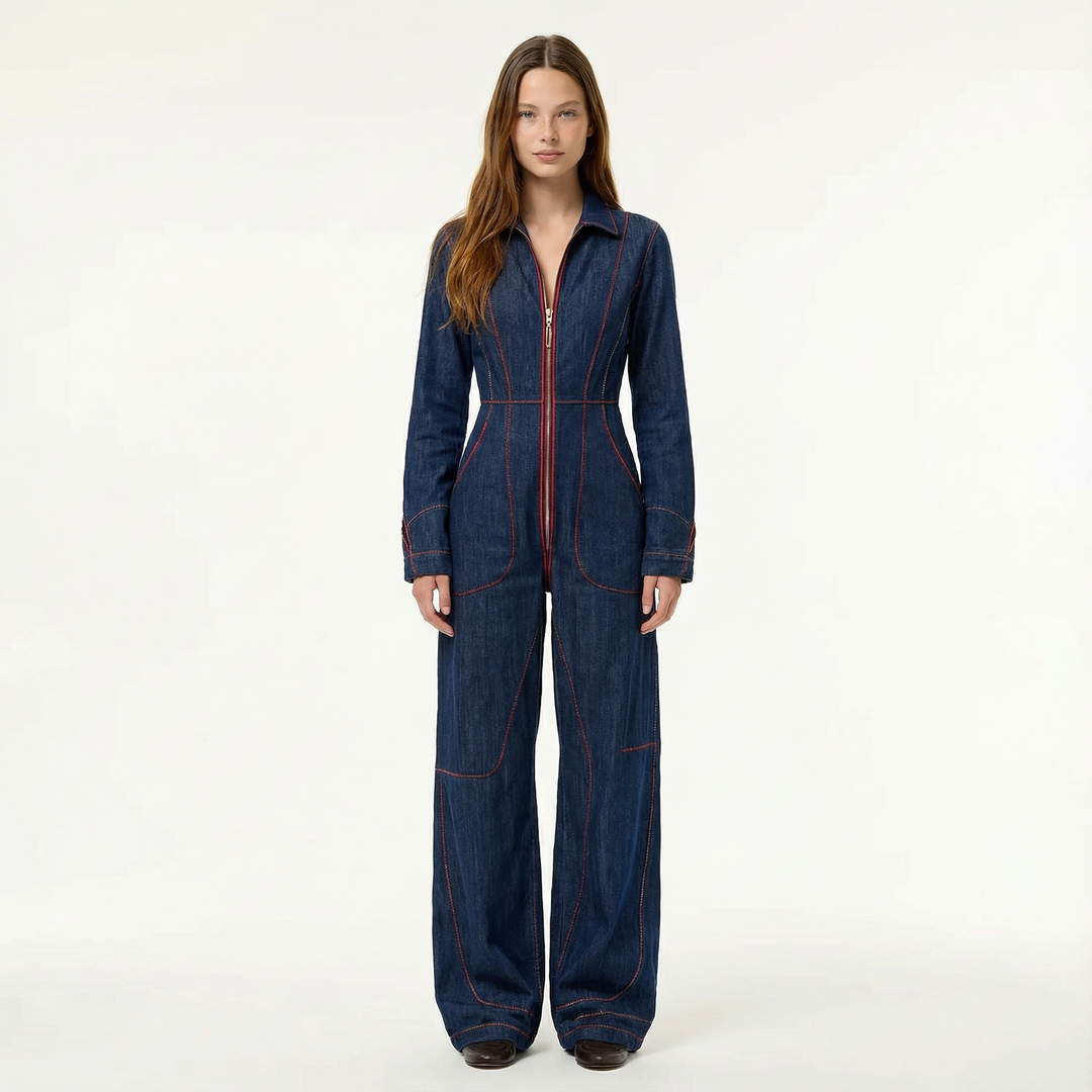 Athena | Denim Jumpsuit with Zip Front